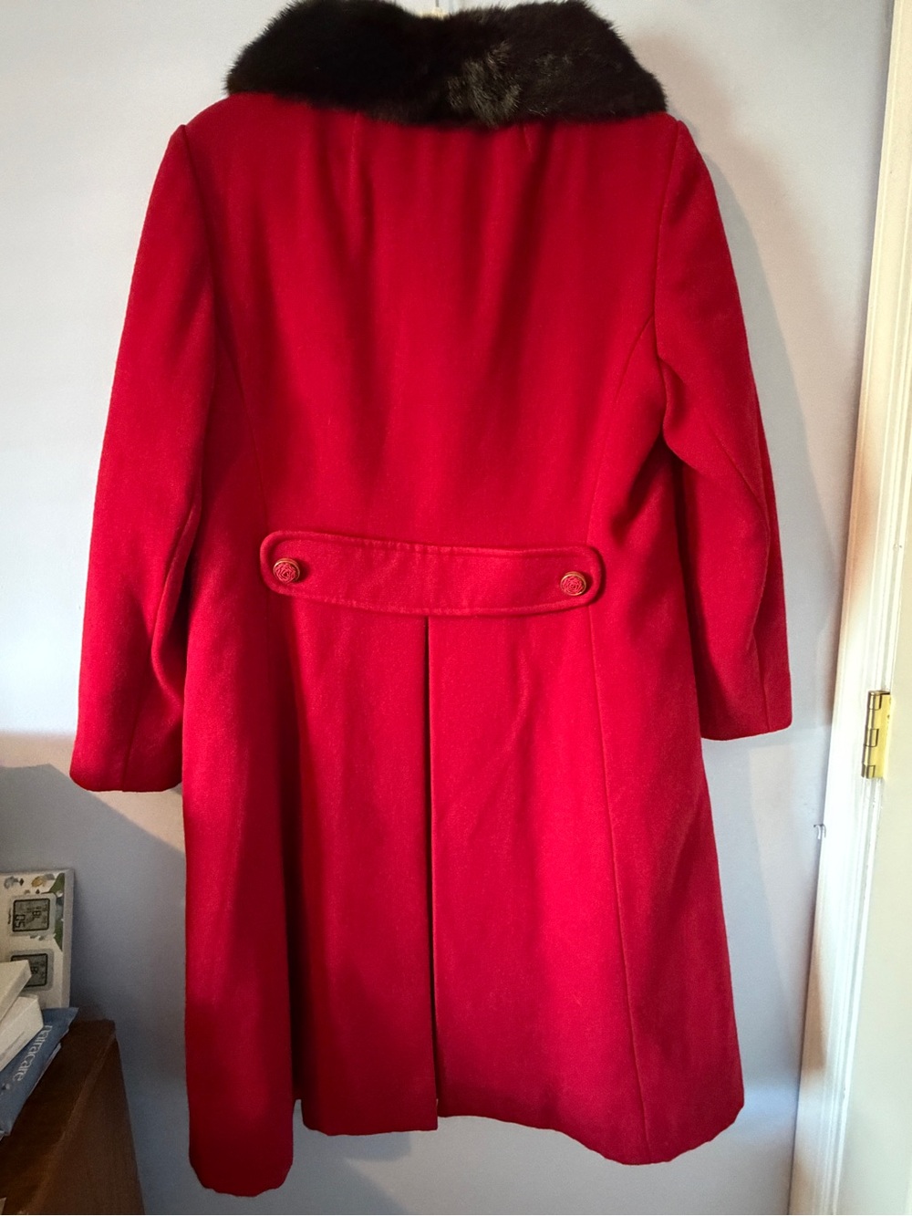 Vintage Red Wool Coat with Dark Fur Collar - Classic Women's Coat - Picture 5 of 8